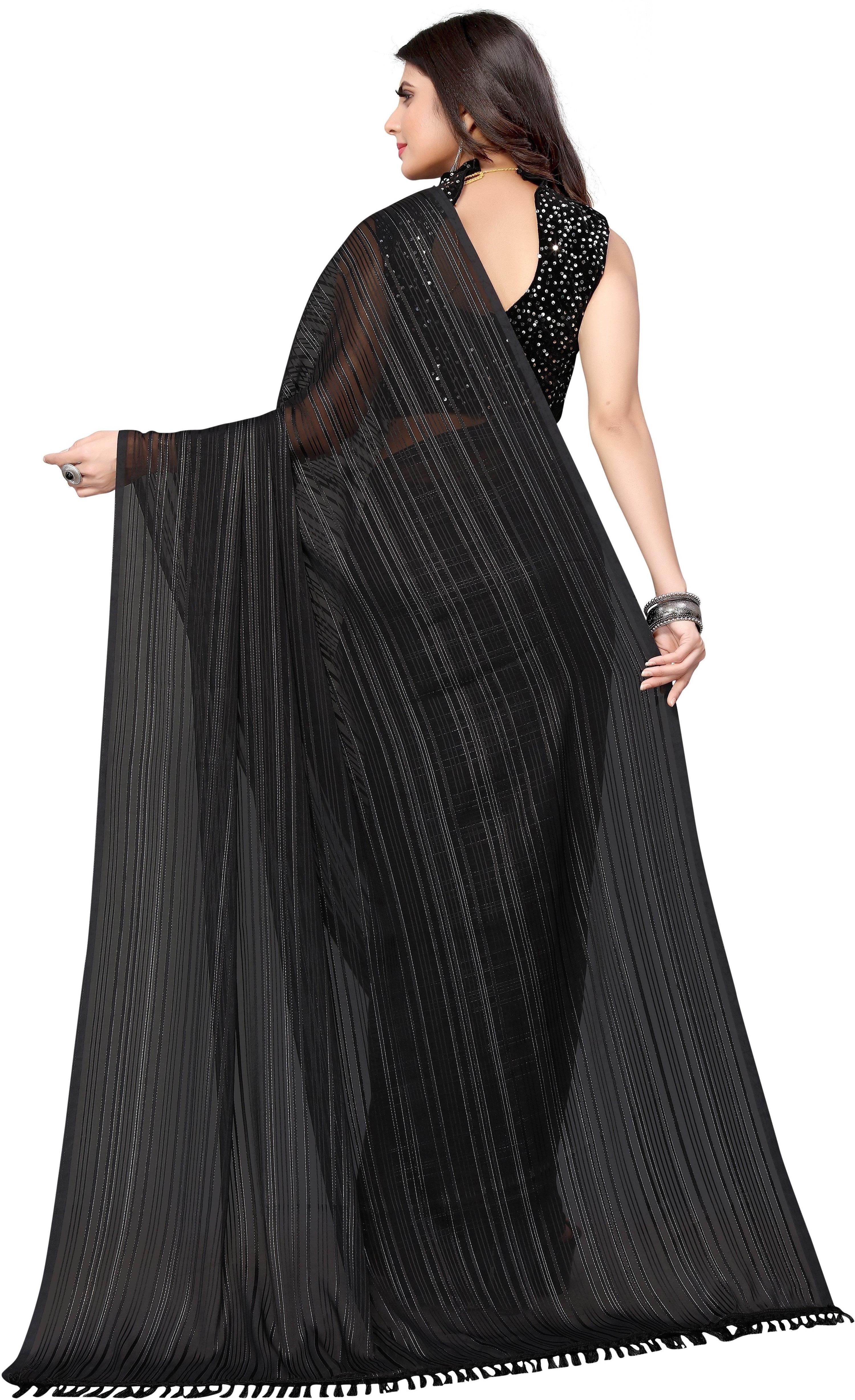 Vamika Georgette With Sequence Black Light Weight Trendy Look Bollywood Style Saree | Grocsy