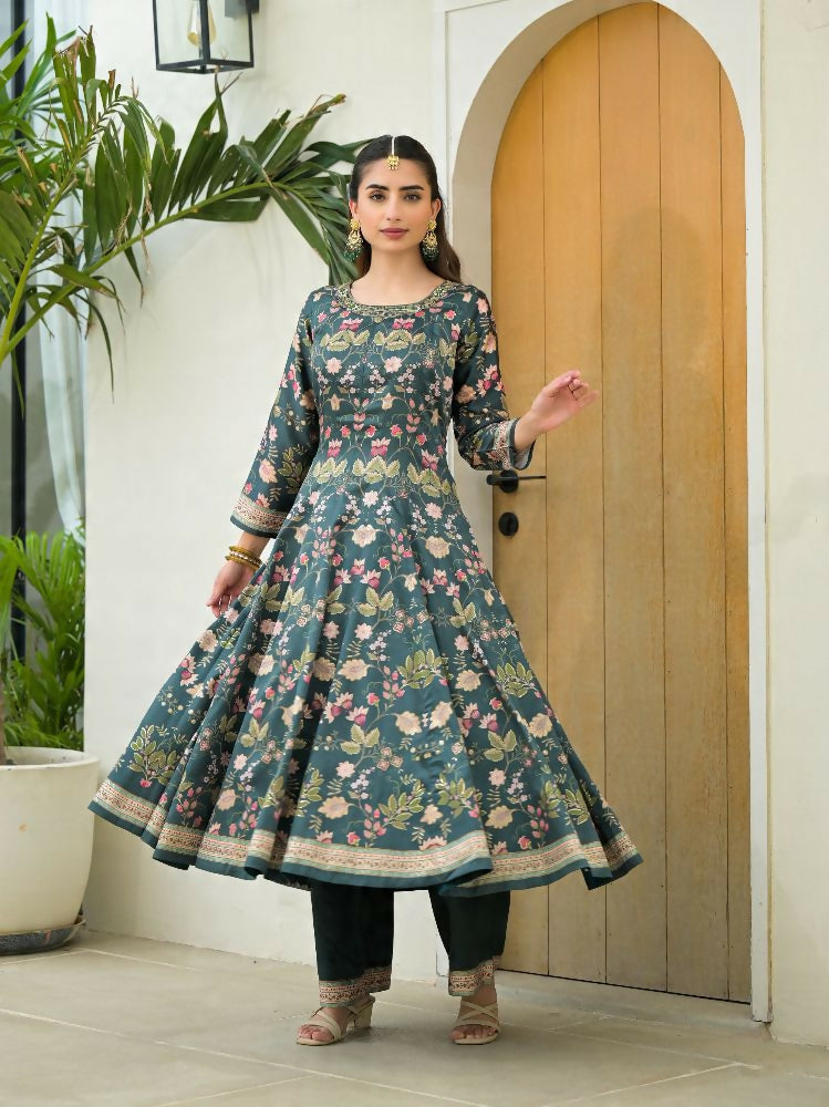 Functional Designer Green Jam Silk Anarkali suit with Dupatta-Anbazaar | Grocsy