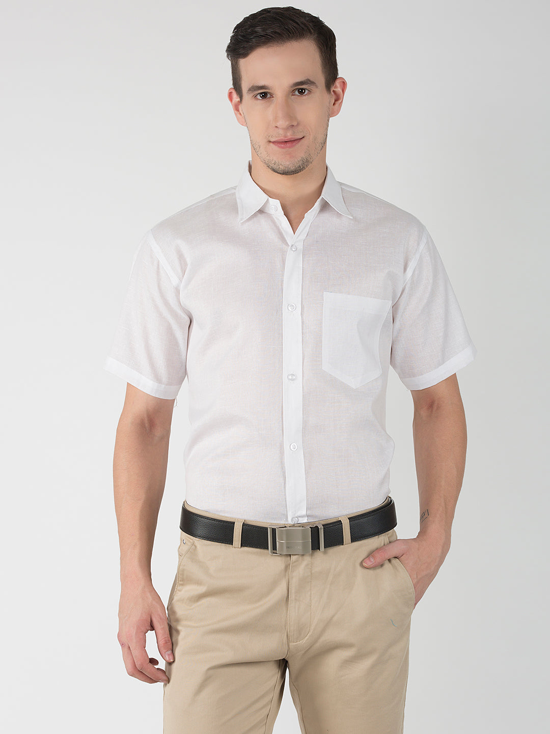 RIAG White Men's Half Sleeves White Shirt | Grocsy
