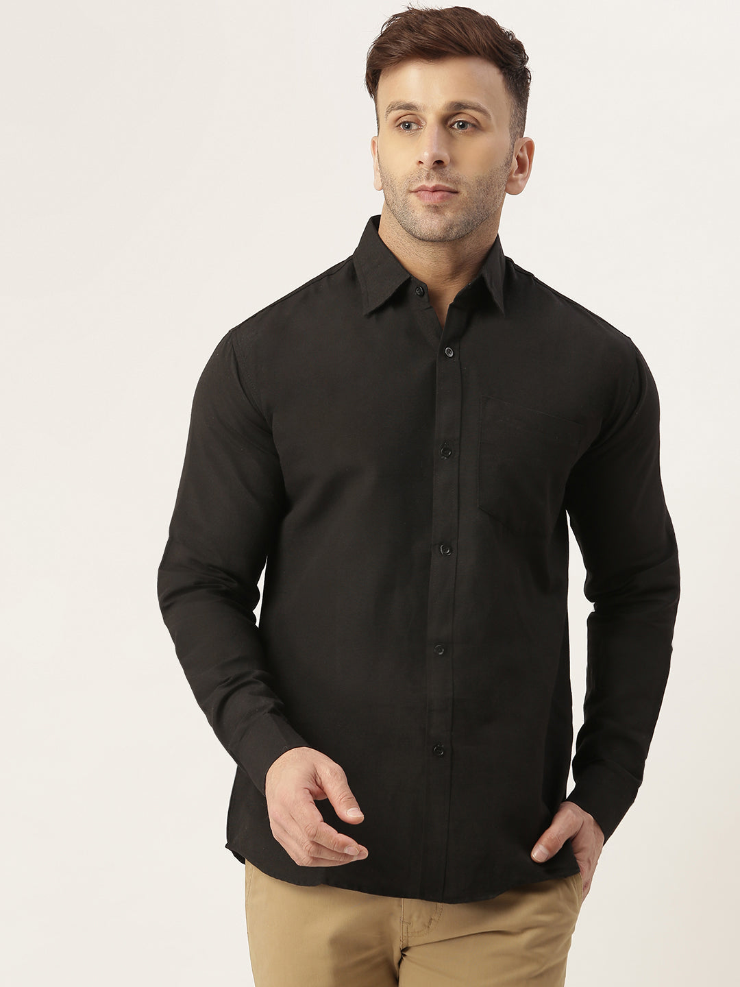 RIAG Black Men's Full Sleeves Solid Shirt | Grocsy