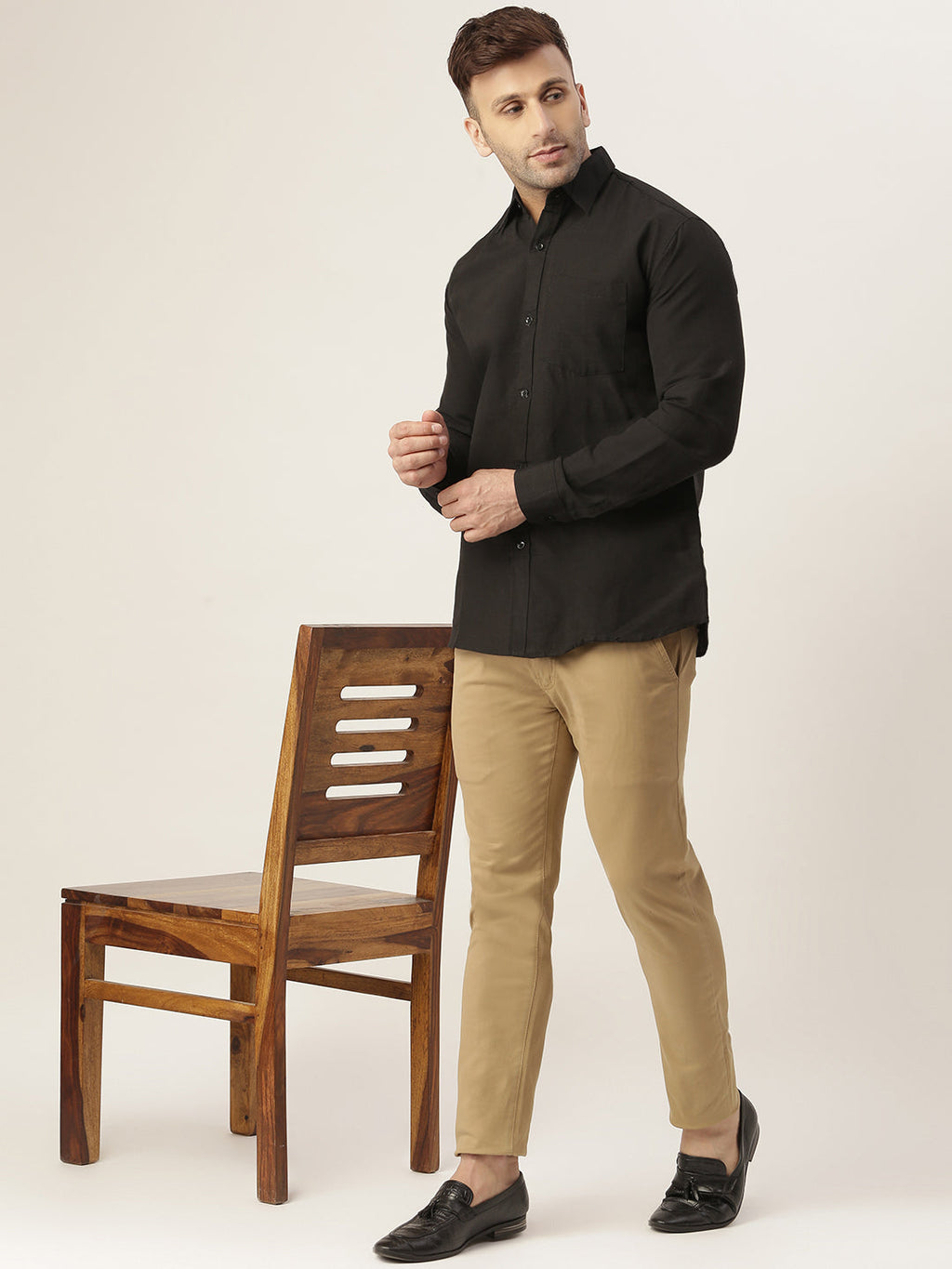 RIAG Black Men's Full Sleeves Solid Shirt | Grocsy