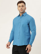 RIAG Blue Men's Full Sleeves Solid Shirt | Grocsy