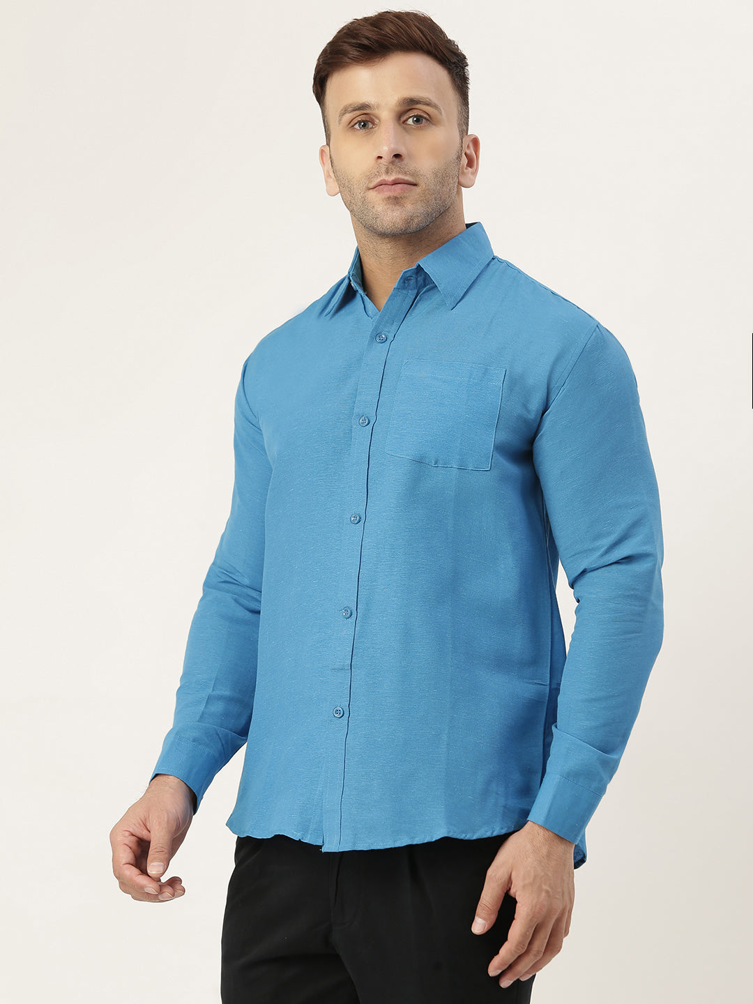 RIAG Blue Men's Full Sleeves Solid Shirt | Grocsy