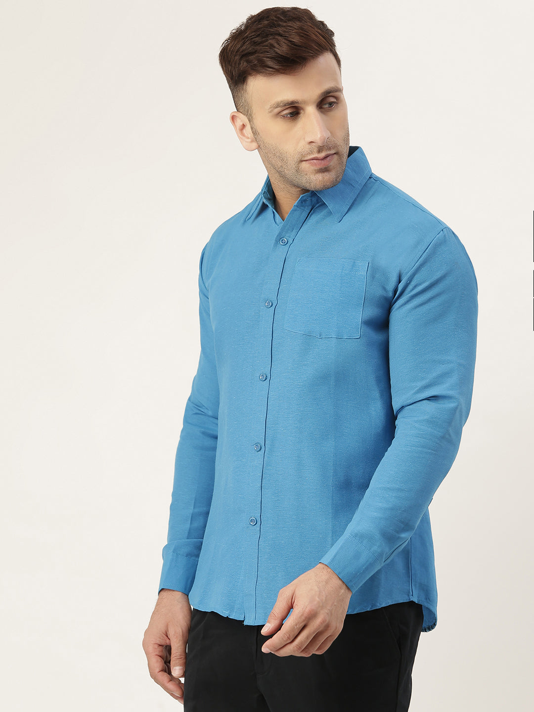 RIAG Blue Men's Full Sleeves Solid Shirt | Grocsy