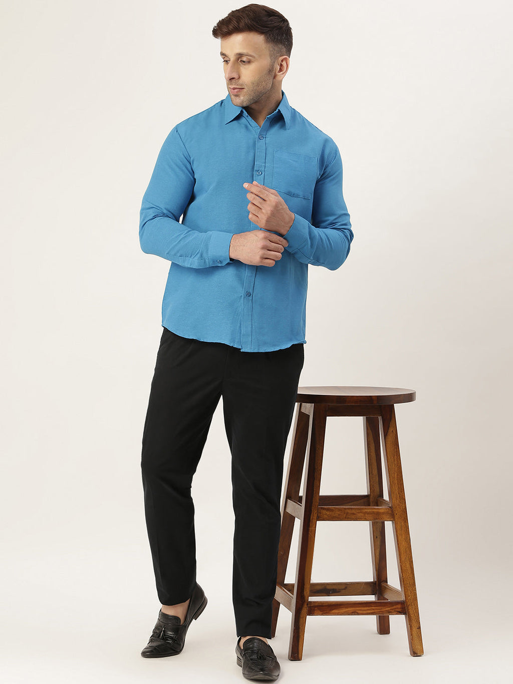 RIAG Blue Men's Full Sleeves Solid Shirt | Grocsy
