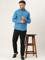 RIAG Blue Men's Full Sleeves Solid Shirt | Grocsy