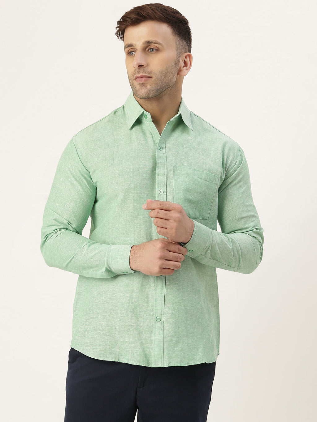 RIAG Green Men's Full Sleeves Solid Shirt | Grocsy