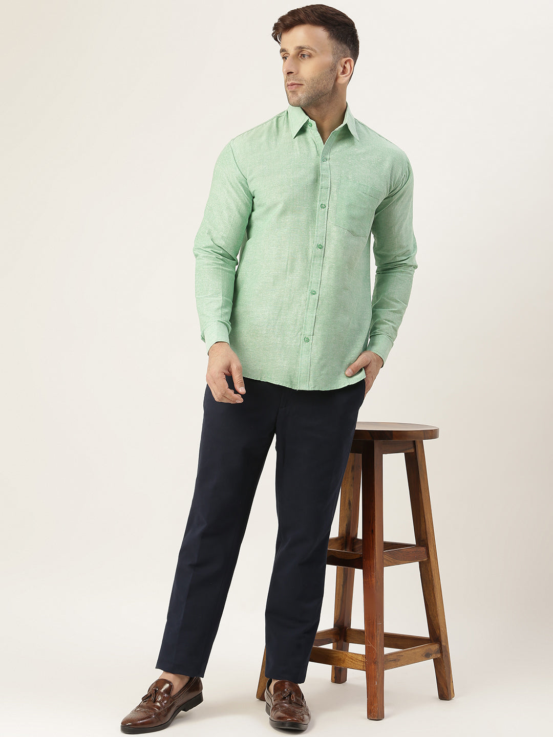 RIAG Green Men's Full Sleeves Solid Shirt | Grocsy