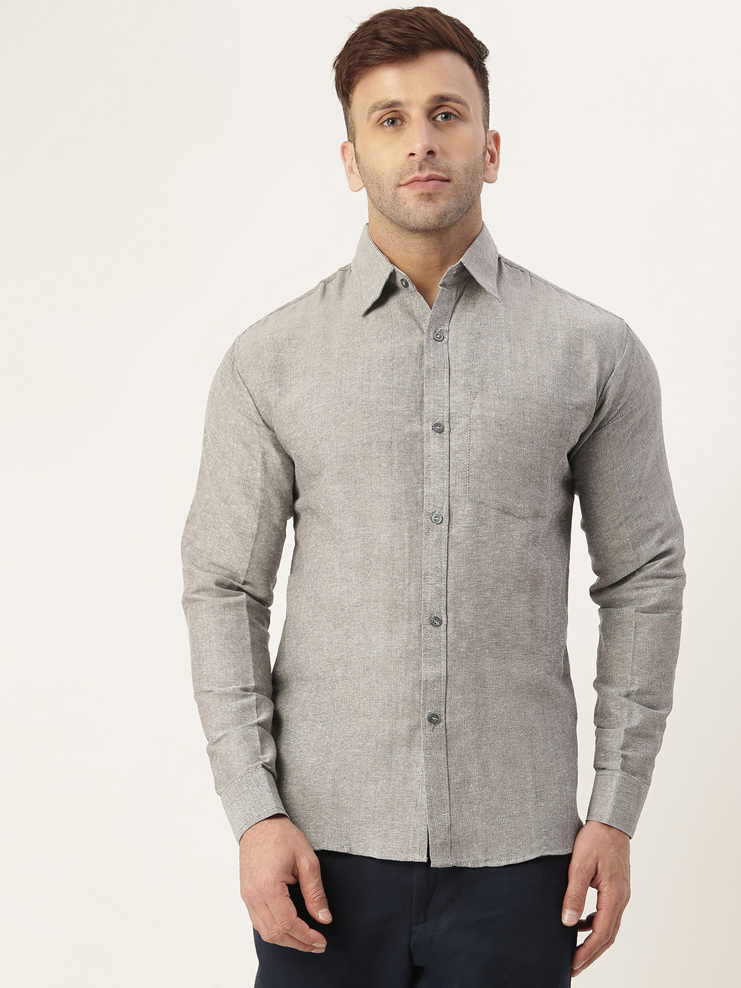 RIAG Grey Men's Full Sleeves Solid Shirt | Grocsy