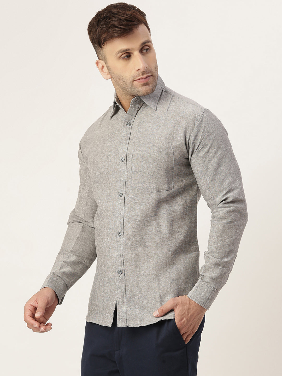 RIAG Grey Men's Full Sleeves Solid Shirt | Grocsy