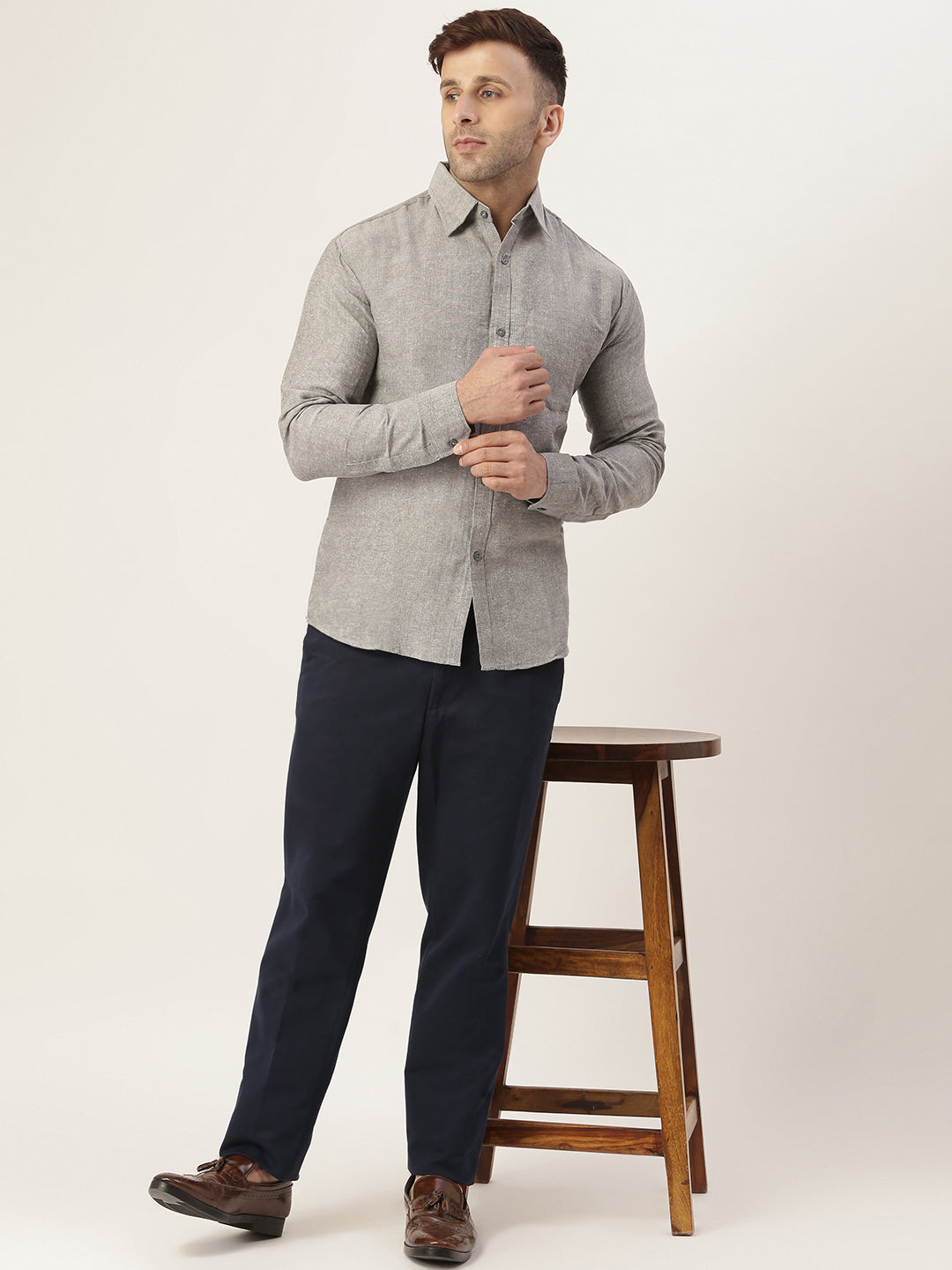 RIAG Grey Men's Full Sleeves Solid Shirt | Grocsy