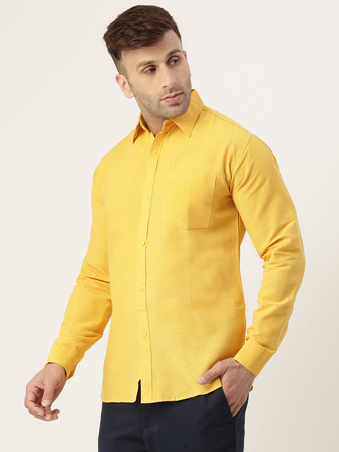 RIAG Yellow Men's Full Sleeves Solid Shirt | Grocsy