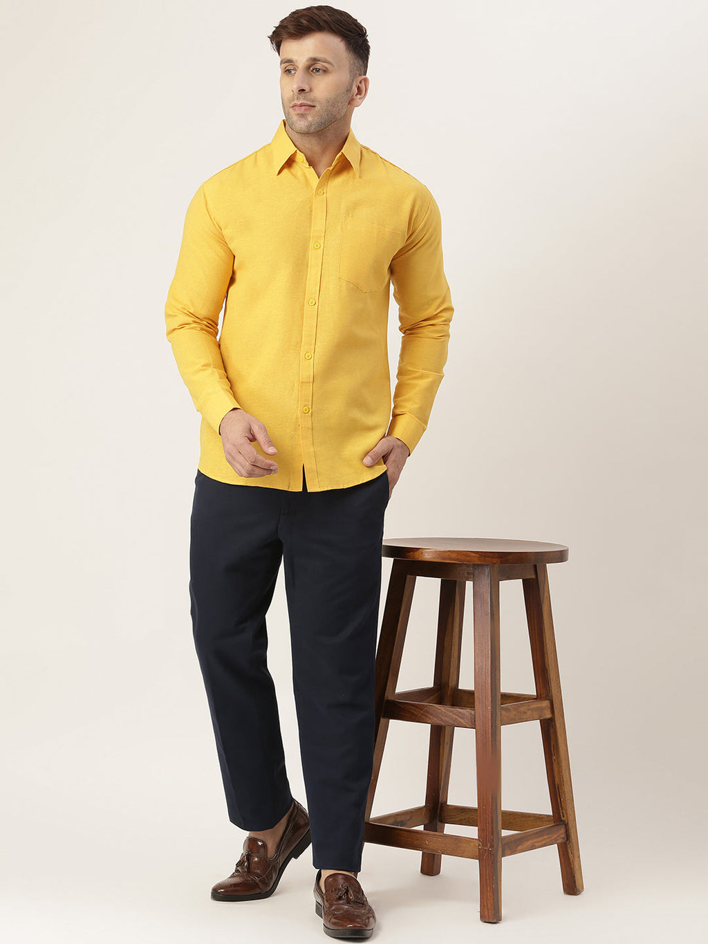 RIAG Yellow Men's Full Sleeves Solid Shirt | Grocsy