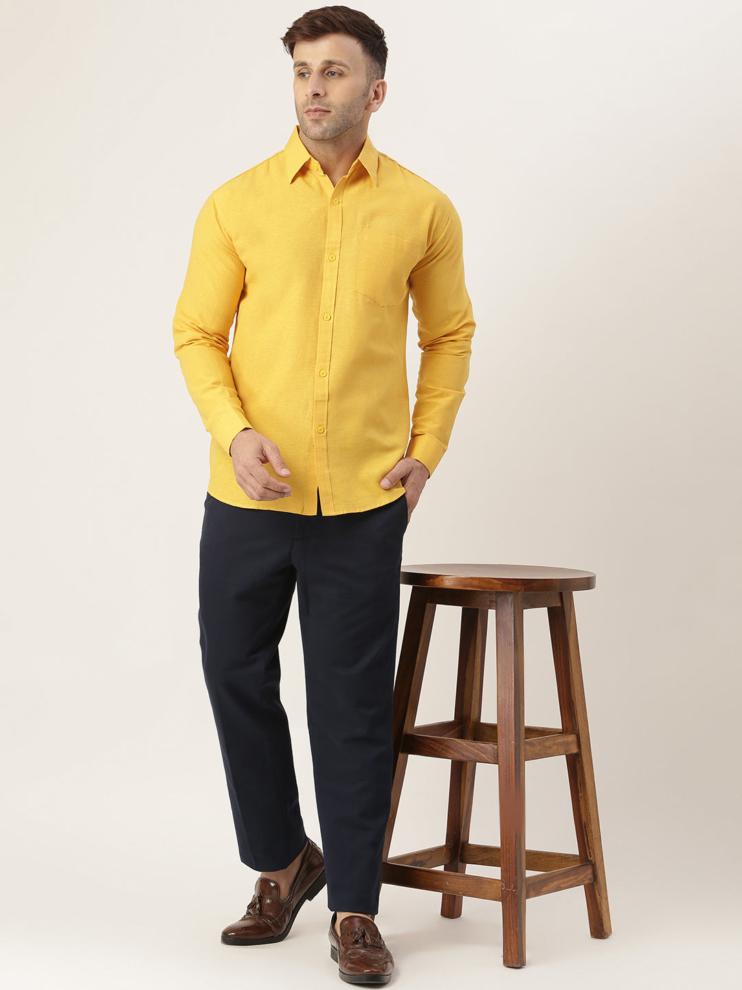 RIAG Yellow Men's Full Sleeves Solid Shirt | Grocsy