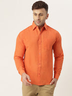 RIAG Orange Men's Full Sleeves Solid Shirt | Grocsy