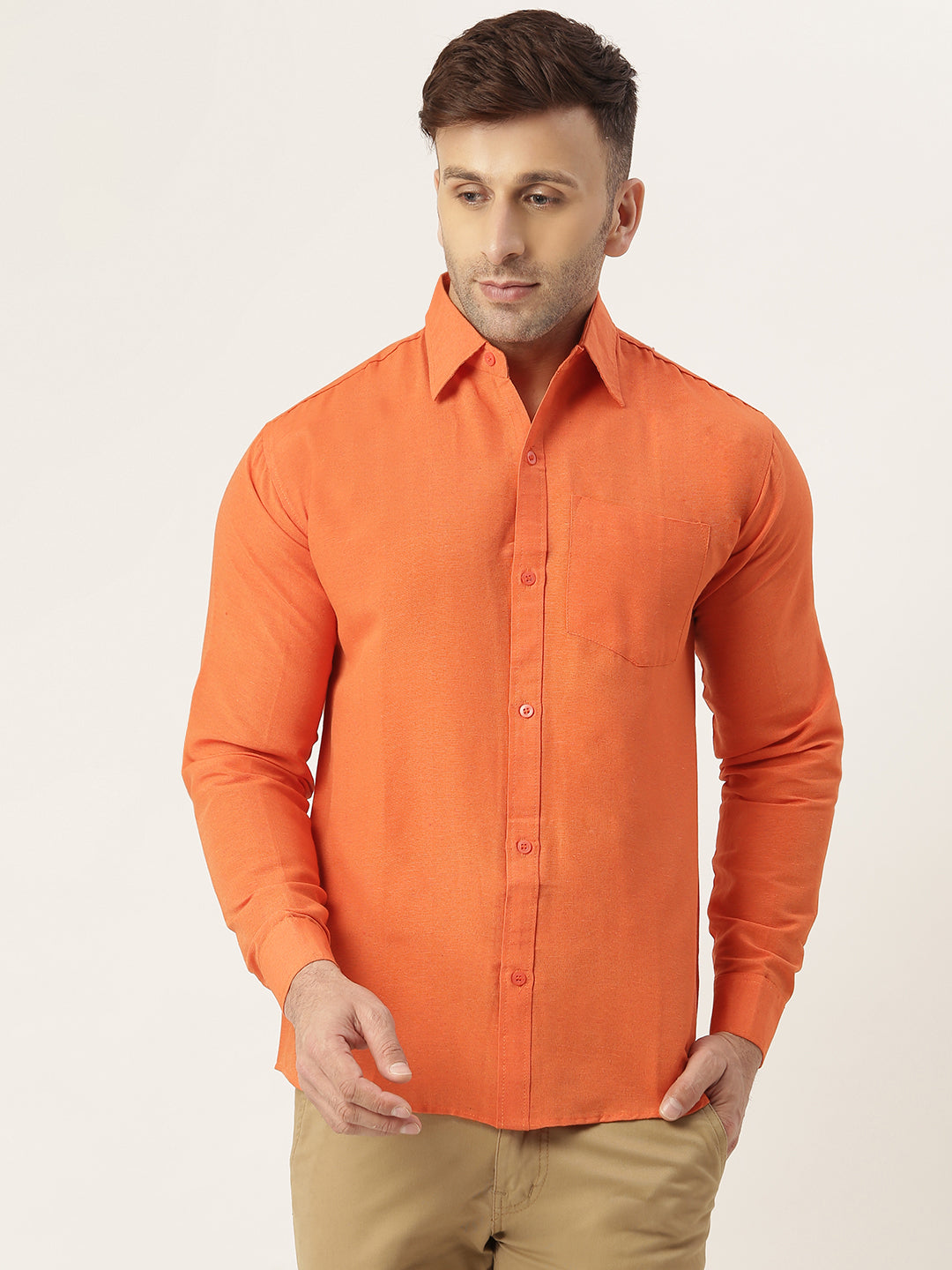 RIAG Orange Men's Full Sleeves Solid Shirt | Grocsy