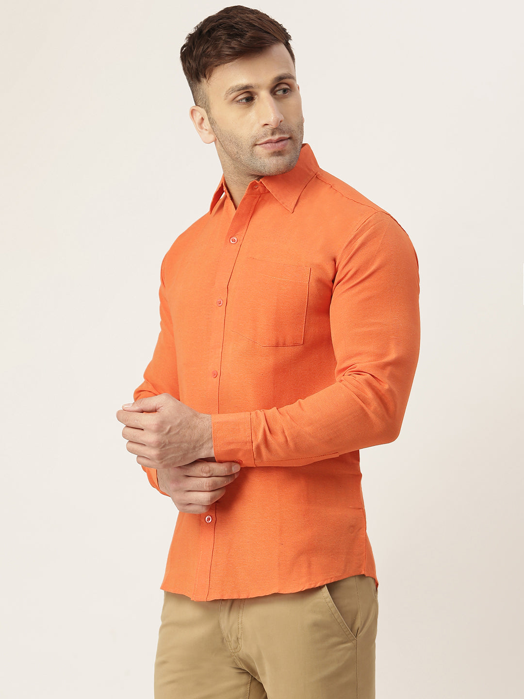 RIAG Orange Men's Full Sleeves Solid Shirt | Grocsy