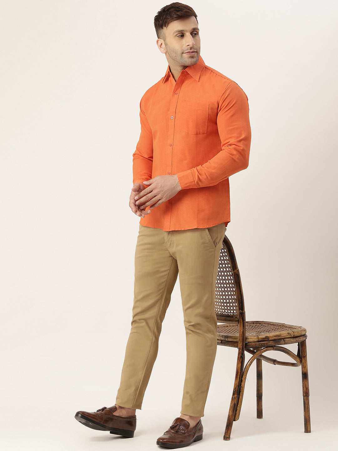 RIAG Orange Men's Full Sleeves Solid Shirt | Grocsy