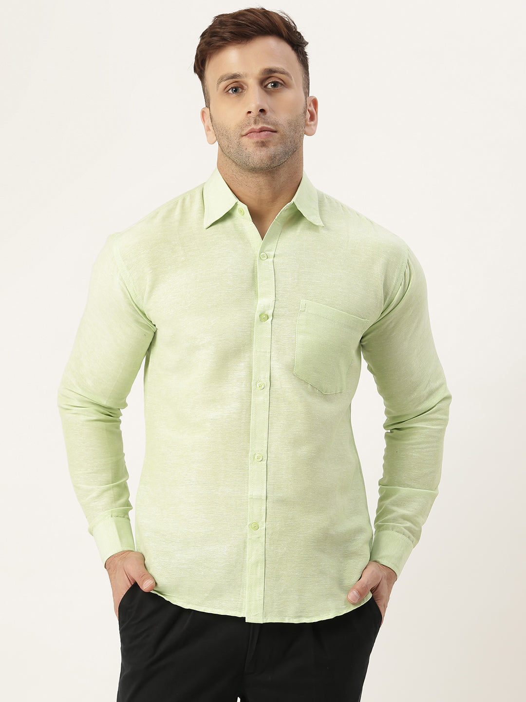 RIAG Green Men's Full Sleeves Solid Shirt | Grocsy