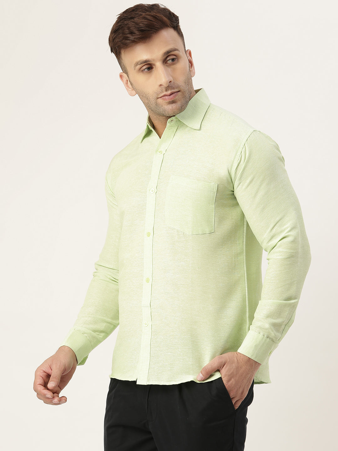 RIAG Green Men's Full Sleeves Solid Shirt | Grocsy