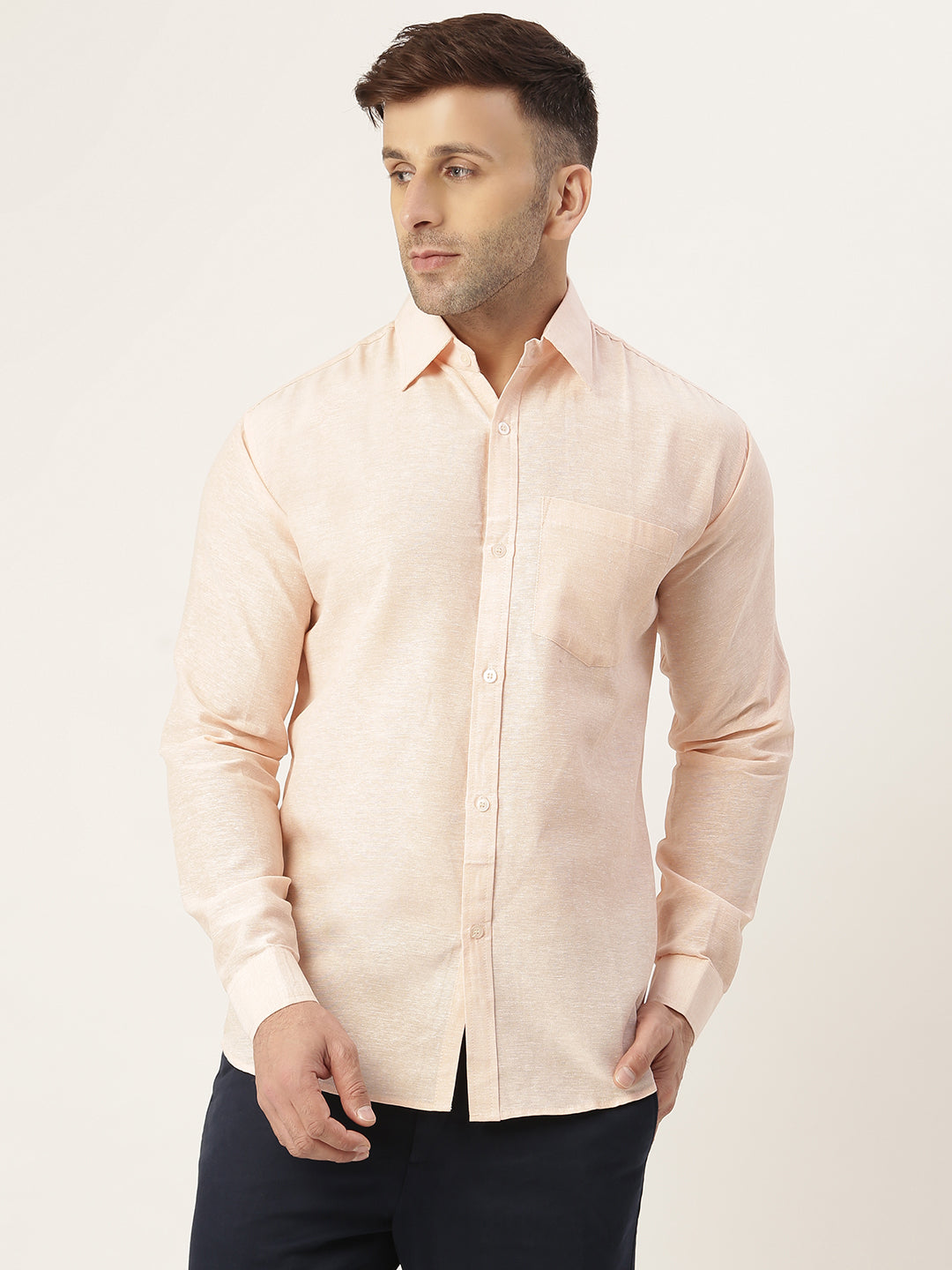 RIAG Beige Men's Full Sleeves Solid Shirt | Grocsy