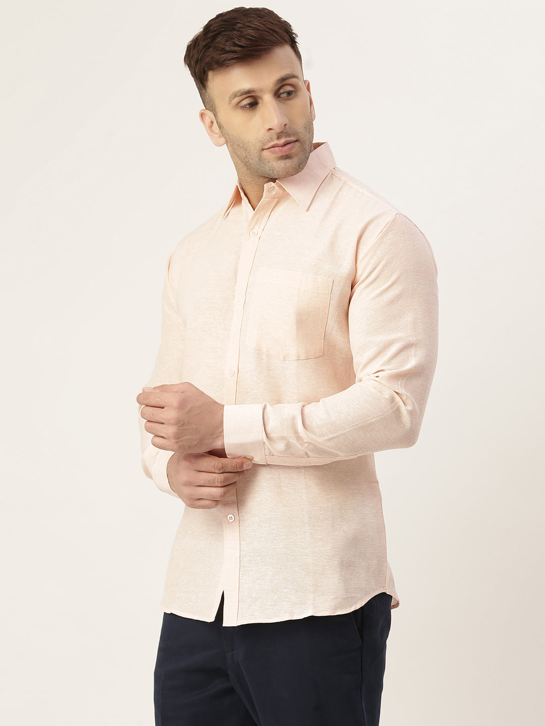 RIAG Beige Men's Full Sleeves Solid Shirt | Grocsy