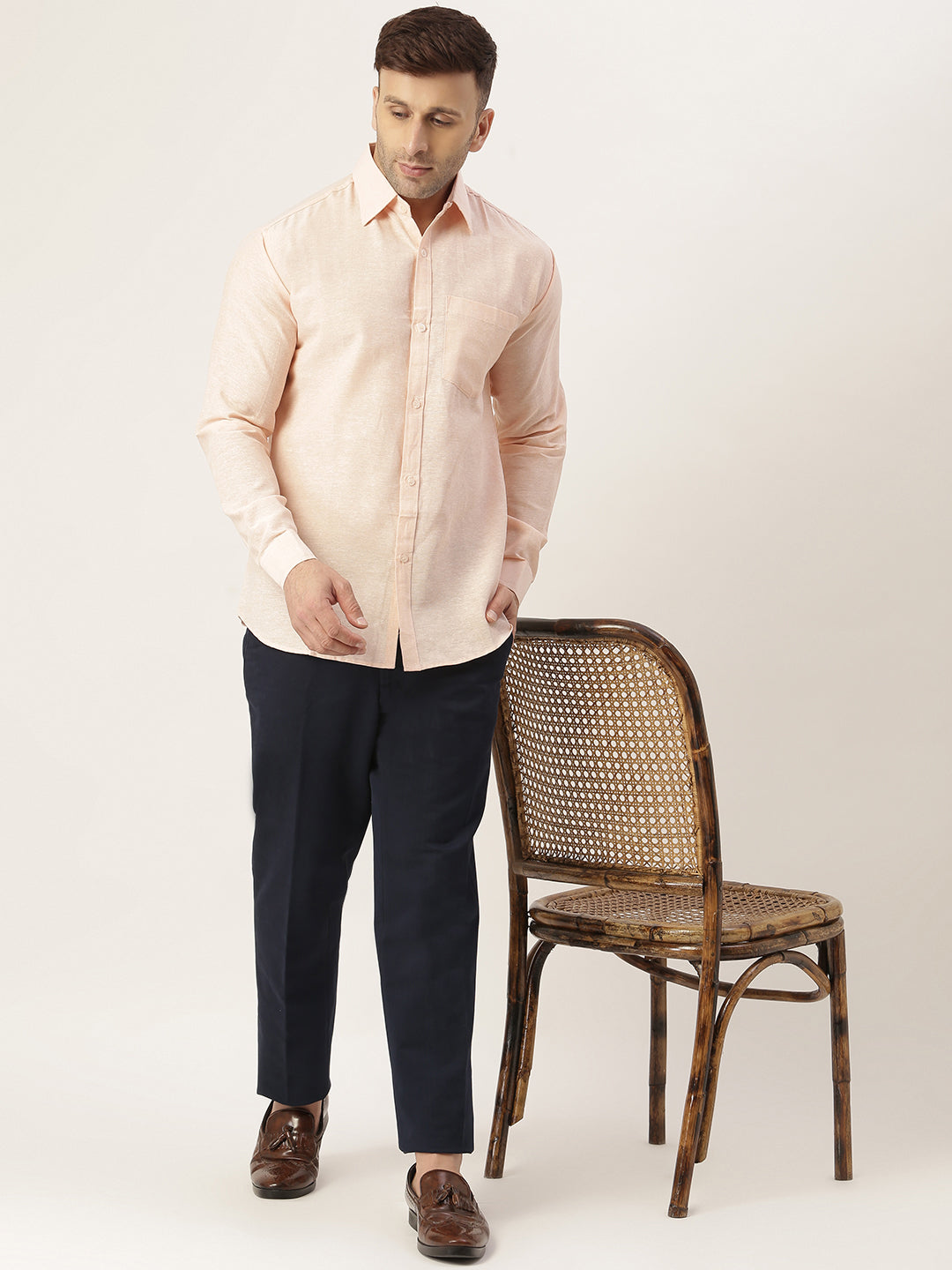 RIAG Beige Men's Full Sleeves Solid Shirt | Grocsy