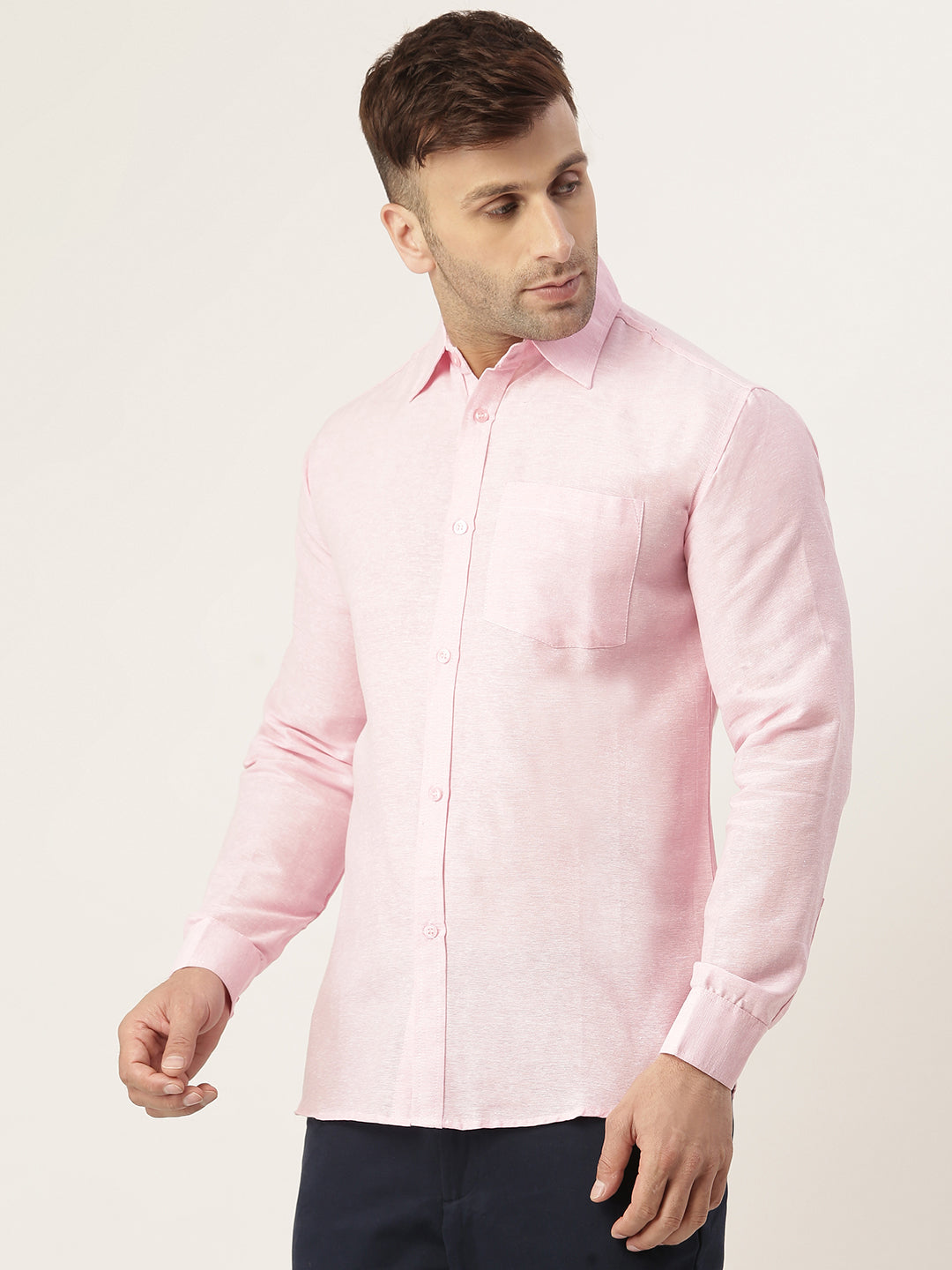 RIAG Pink Men's Full Sleeves Solid Shirt | Grocsy