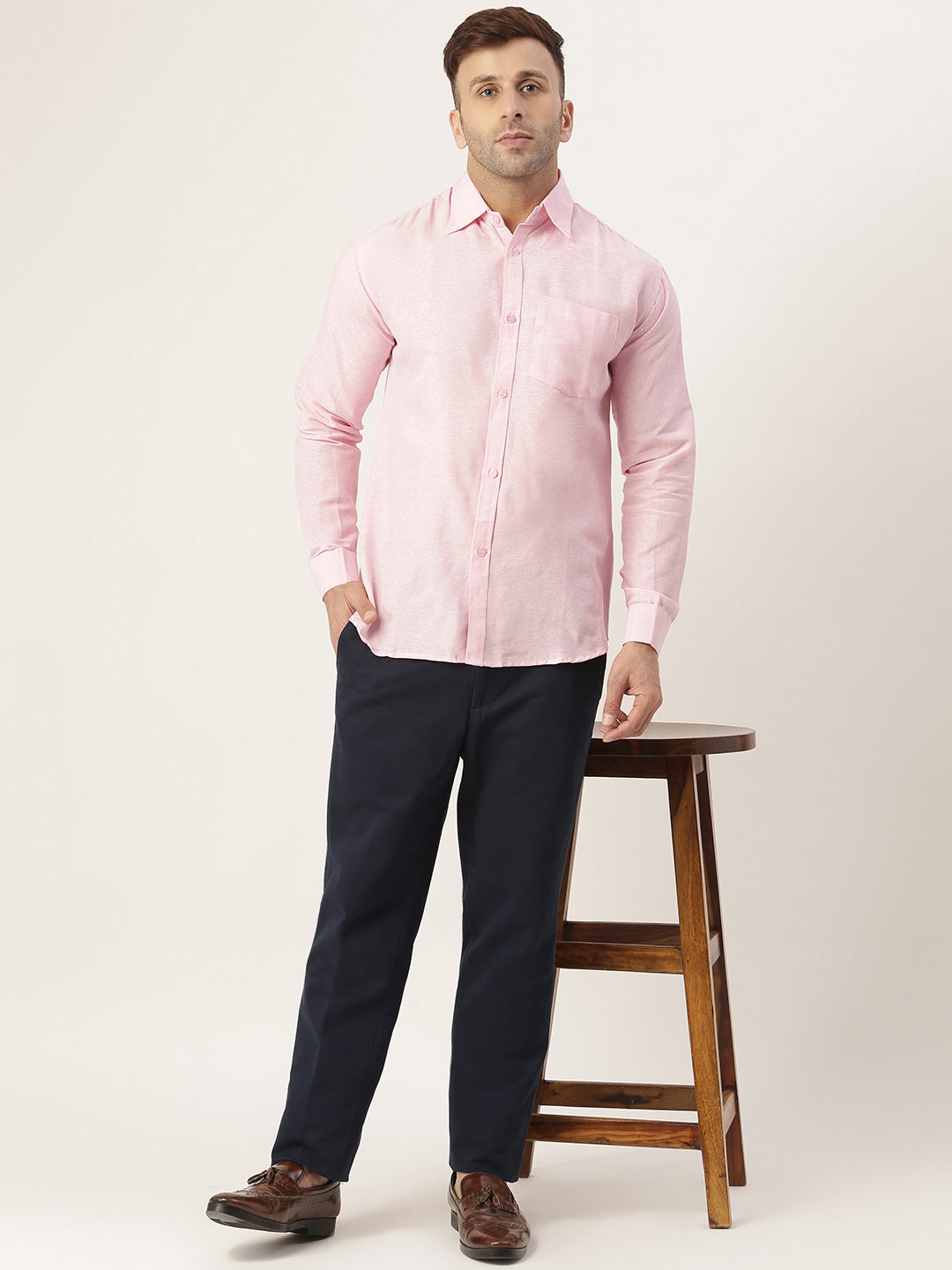 RIAG Pink Men's Full Sleeves Solid Shirt | Grocsy