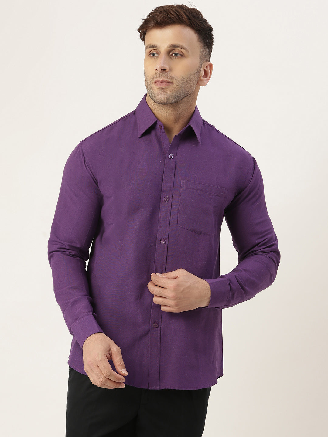 RIAG Purple Men's Full Sleeves Solid Shirt | Grocsy