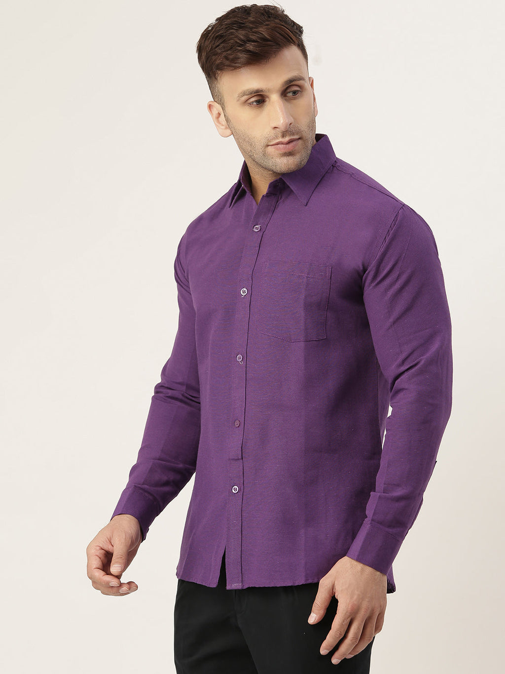 RIAG Purple Men's Full Sleeves Solid Shirt | Grocsy