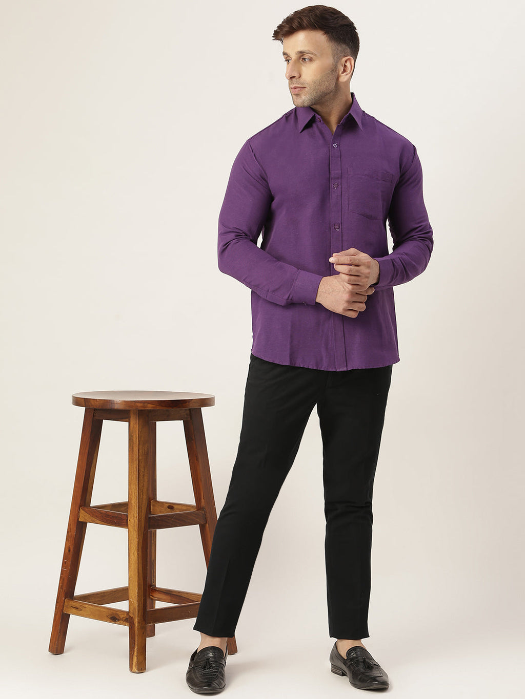 RIAG Purple Men's Full Sleeves Solid Shirt | Grocsy