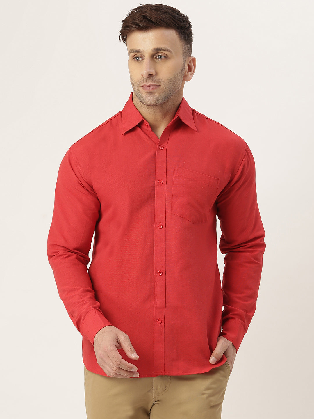 RIAG Red Men's Full Sleeves Solid Shirt | Grocsy