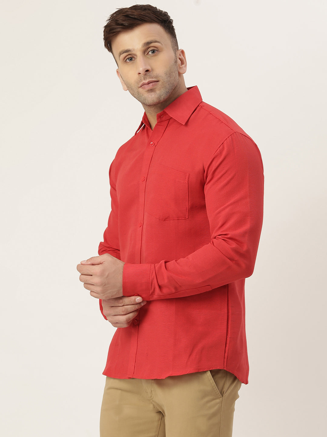 RIAG Red Men's Full Sleeves Solid Shirt | Grocsy