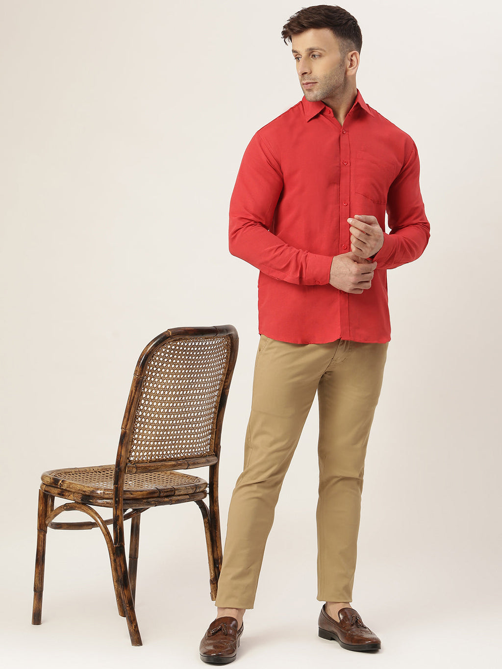 RIAG Red Men's Full Sleeves Solid Shirt | Grocsy