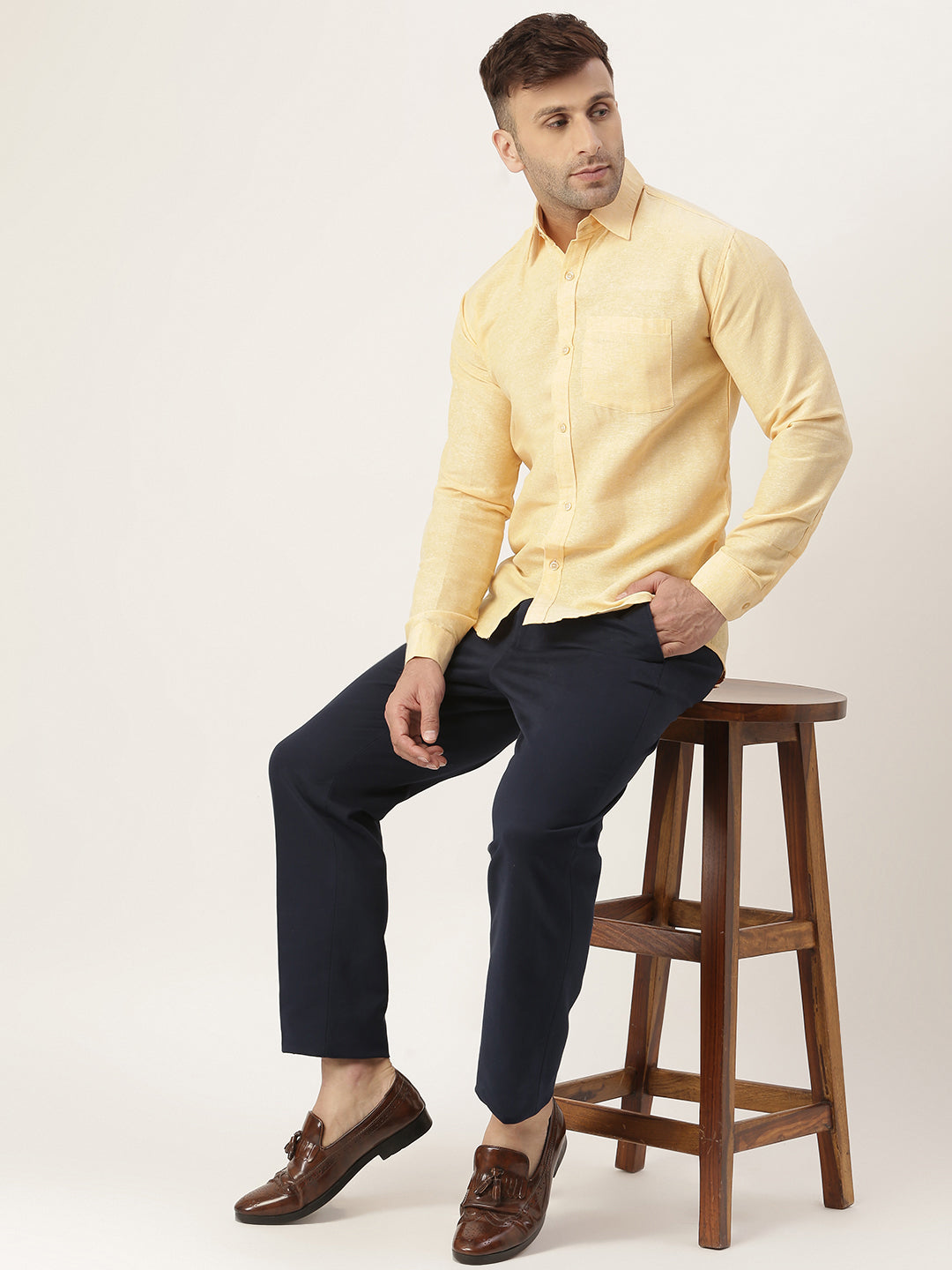 RIAG Beige Men's Full Sleeves Solid Shirt | Grocsy