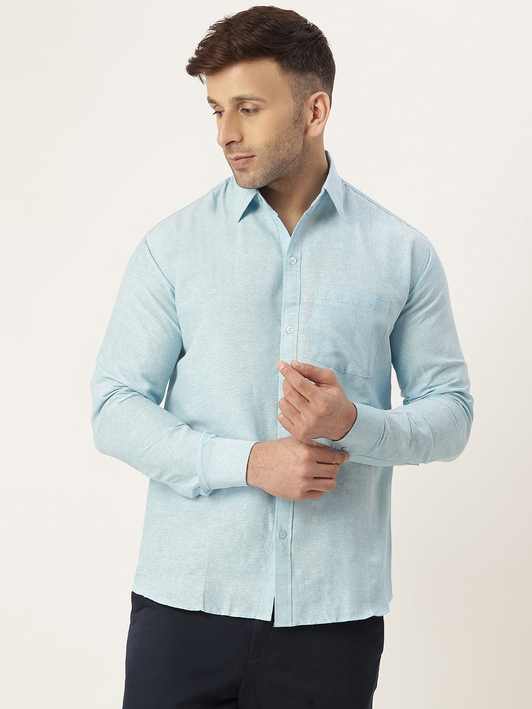 RIAG Light Blue Men's Full Sleeves Solid Shirt | Grocsy
