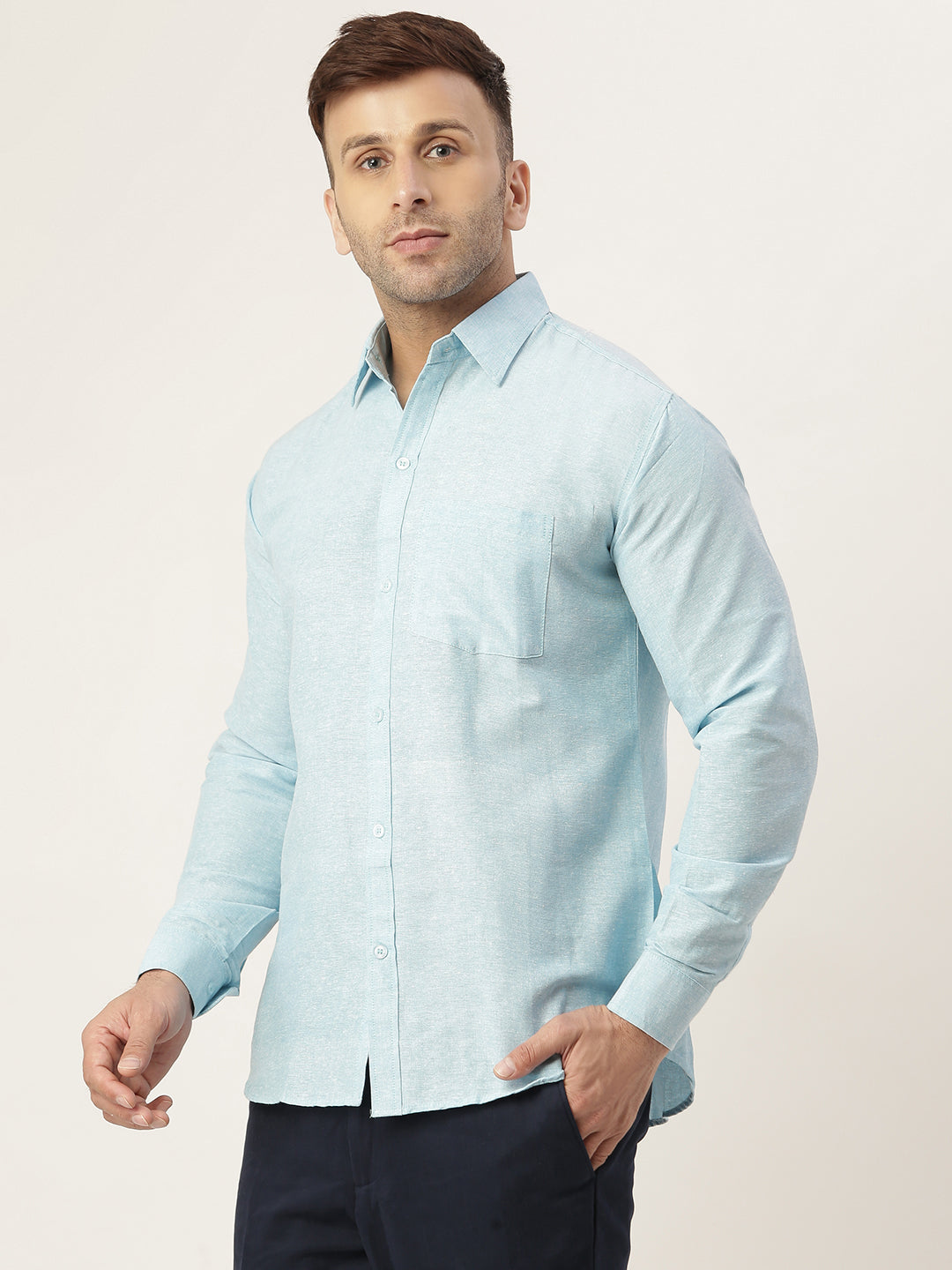 RIAG Light Blue Men's Full Sleeves Solid Shirt | Grocsy