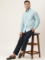 RIAG Light Blue Men's Full Sleeves Solid Shirt | Grocsy