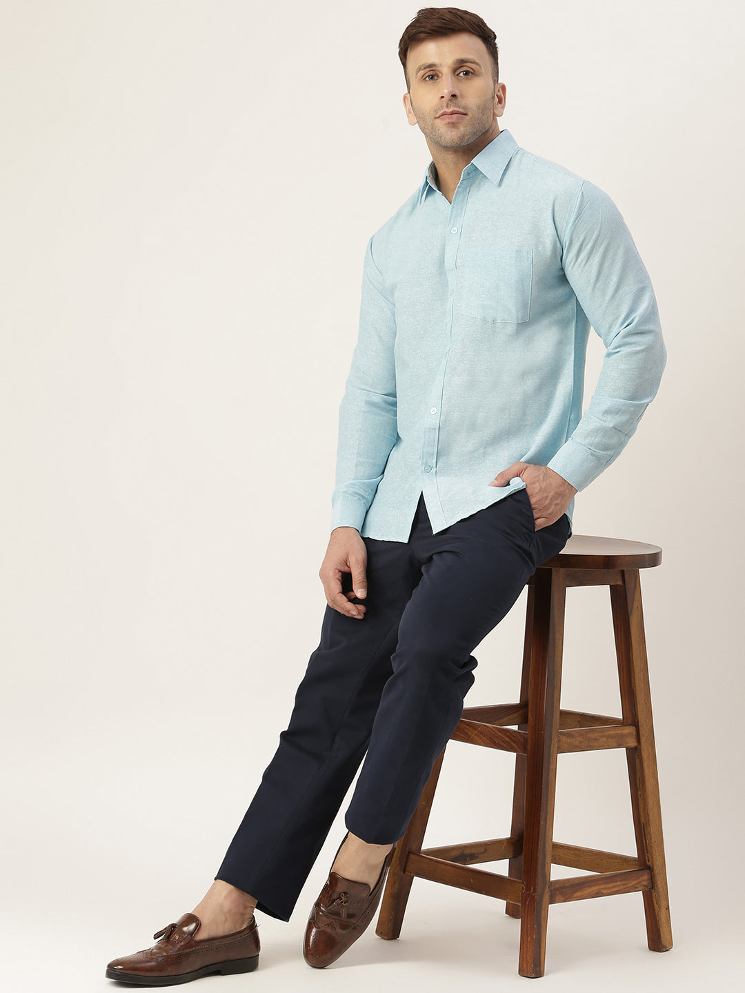 RIAG Light Blue Men's Full Sleeves Solid Shirt | Grocsy