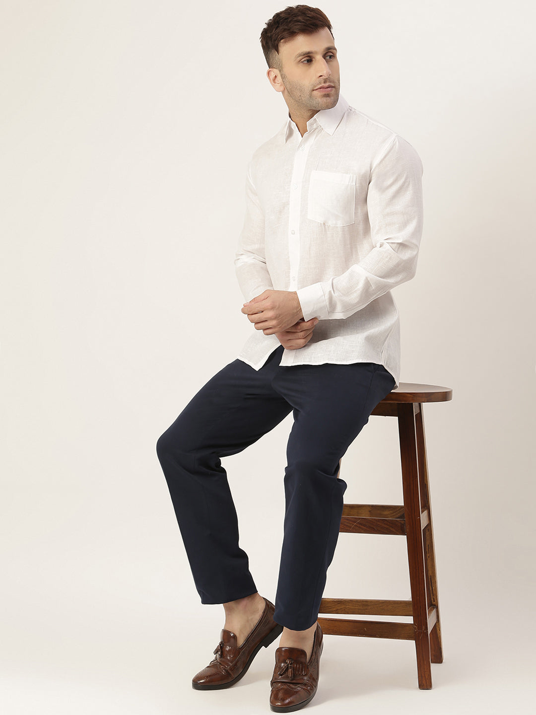 RIAG White Men's Full Sleeves Solid Shirt | Grocsy
