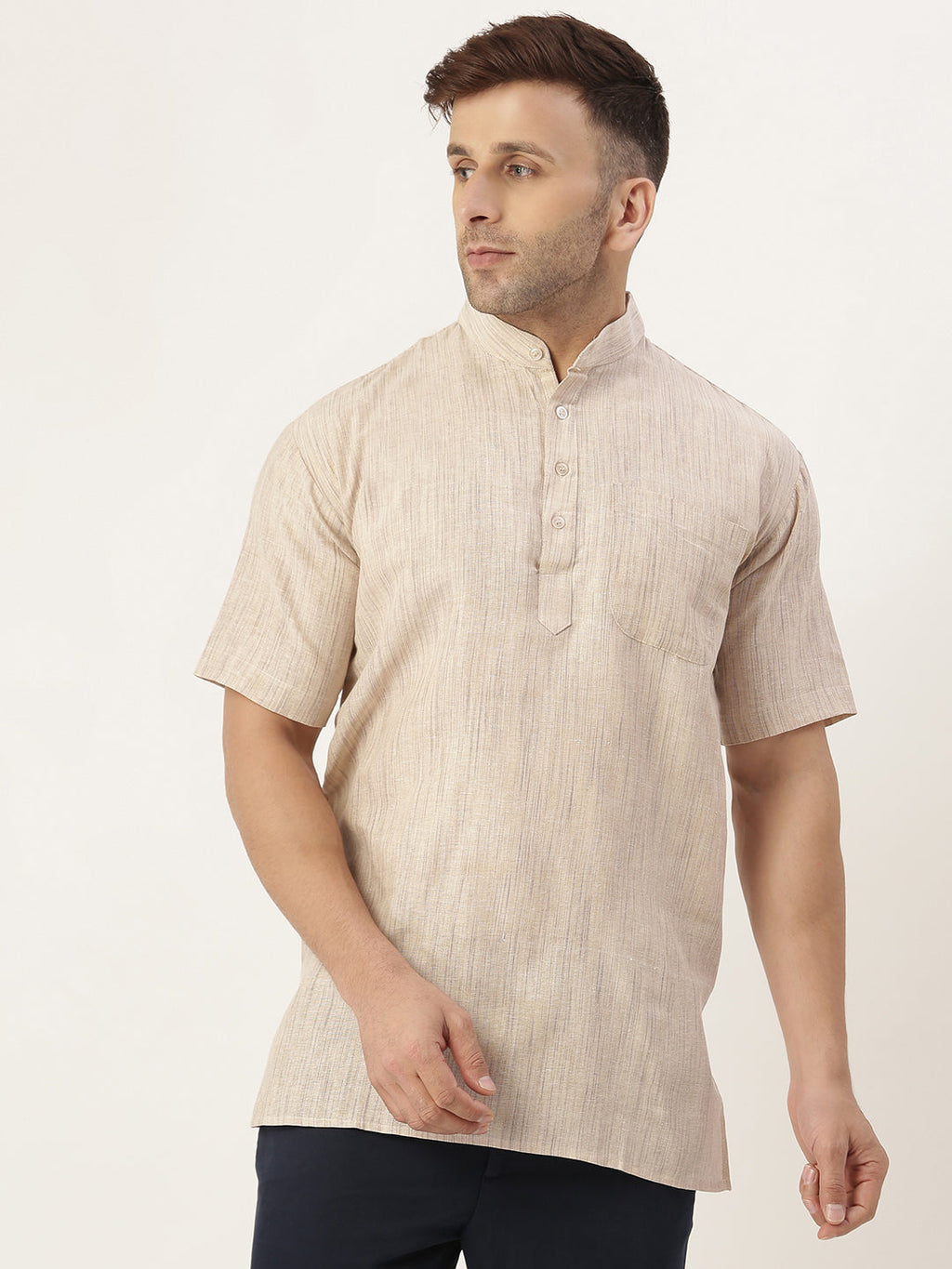 RIAG Men's Beige Cotton Long Ethnic Kurta | Grocsy