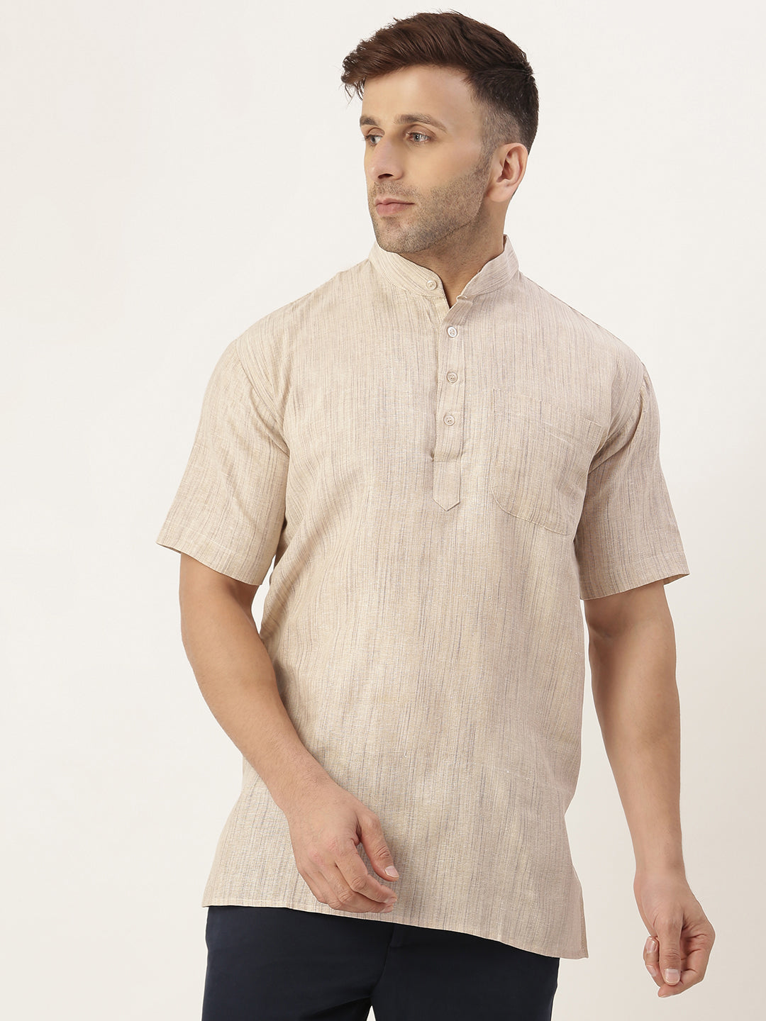 RIAG Men's Beige Cotton Long Ethnic Kurta | Grocsy