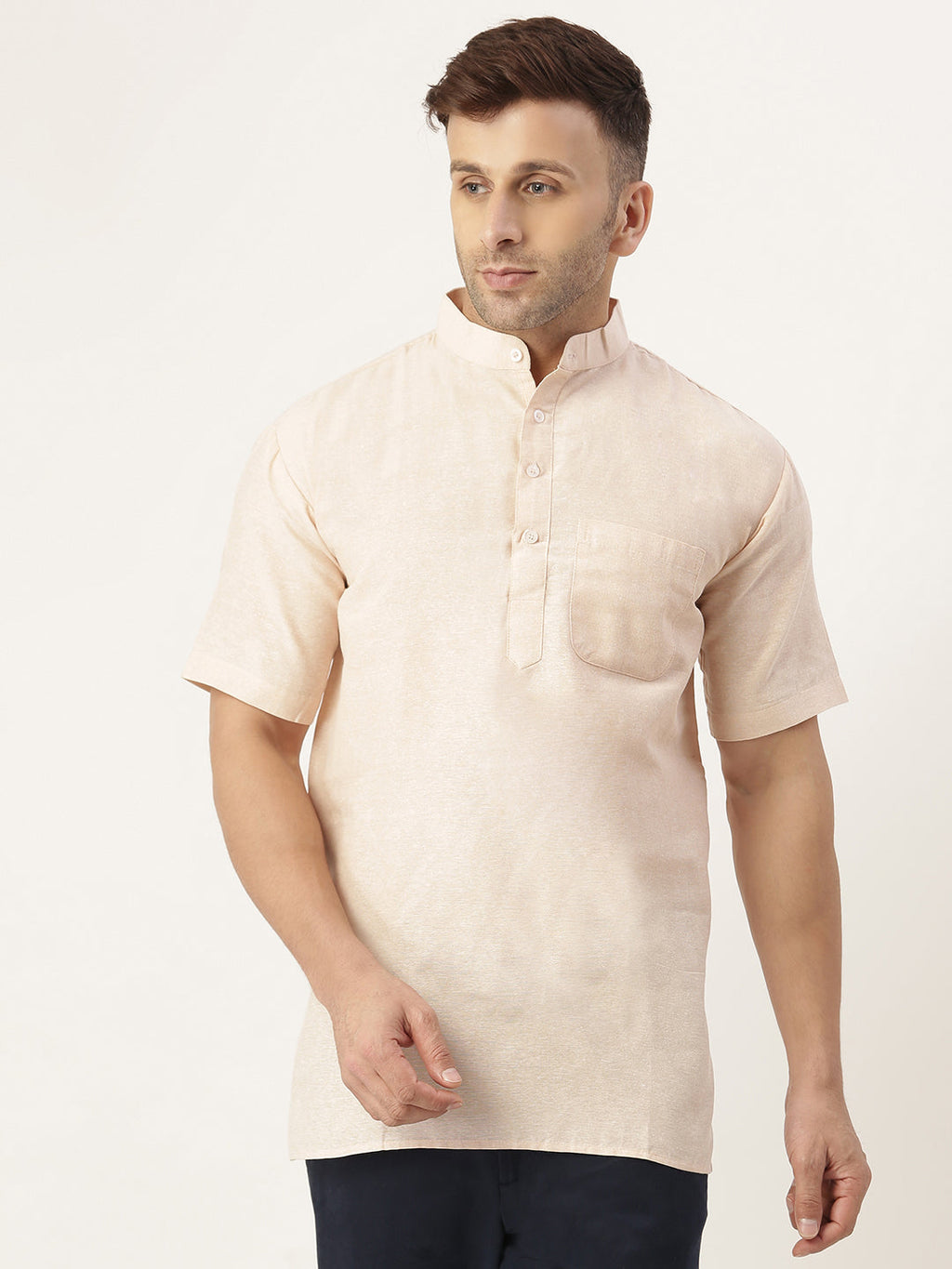 RIAG Men's Beige Cotton Short Ethnic Kurta | Grocsy