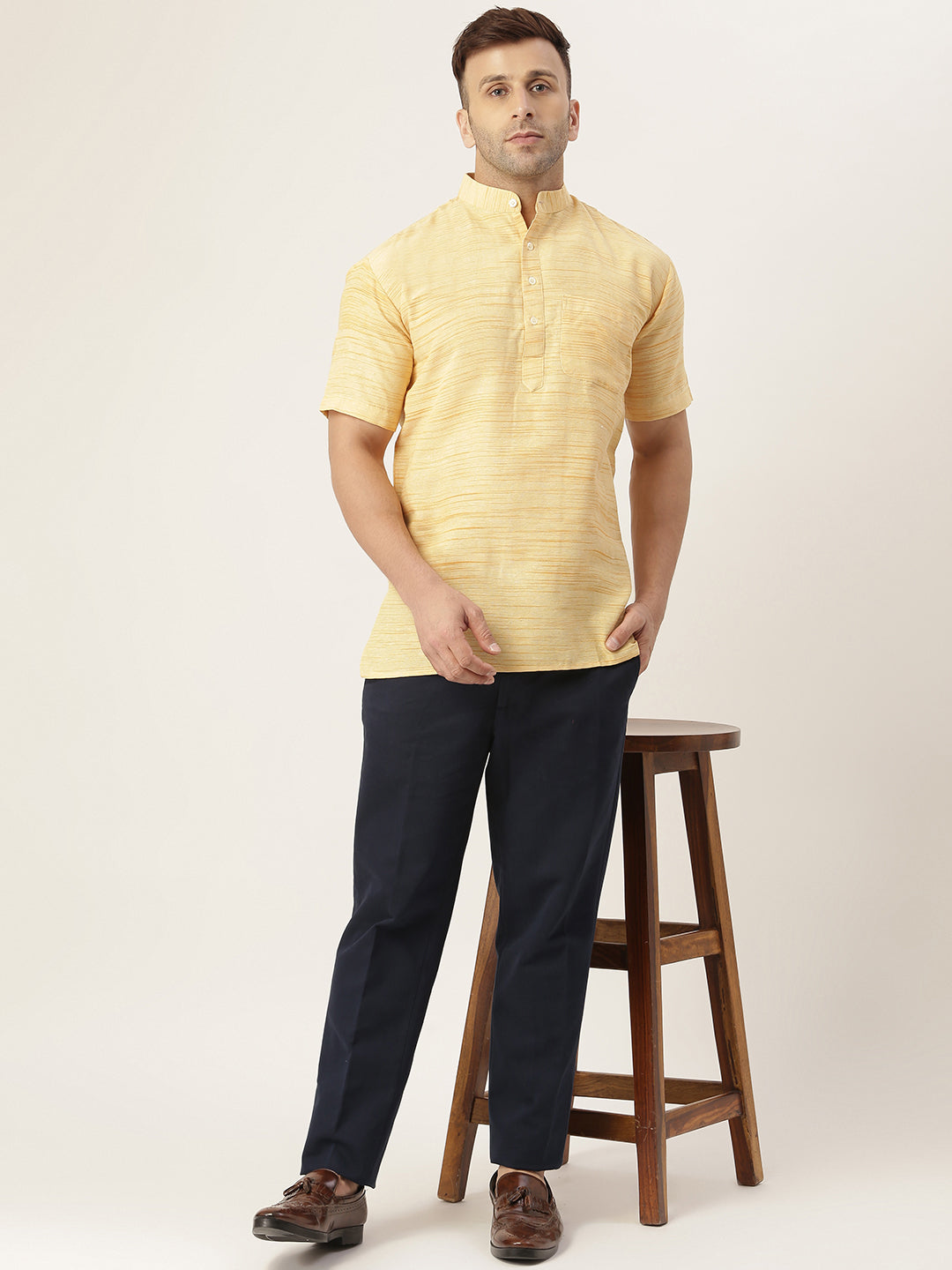 RIAG Men's Beige Cotton Long Ethnic Kurta | Grocsy