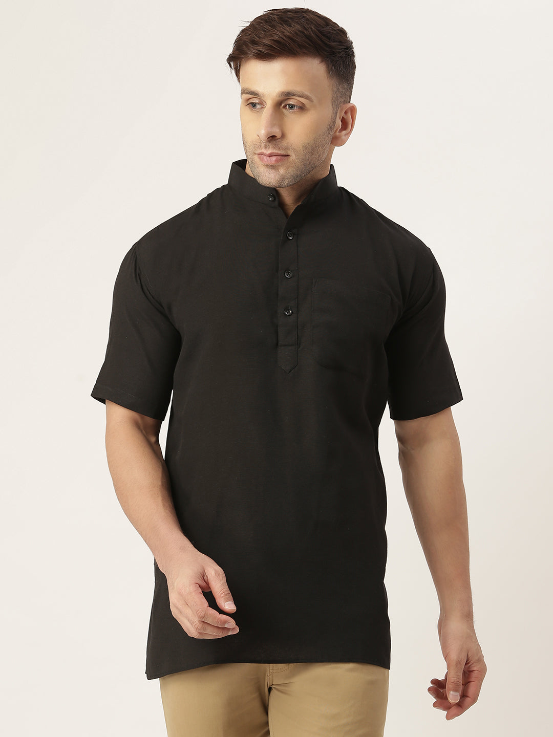 RIAG Men's Black Cotton Short Ethnic Kurta | Grocsy