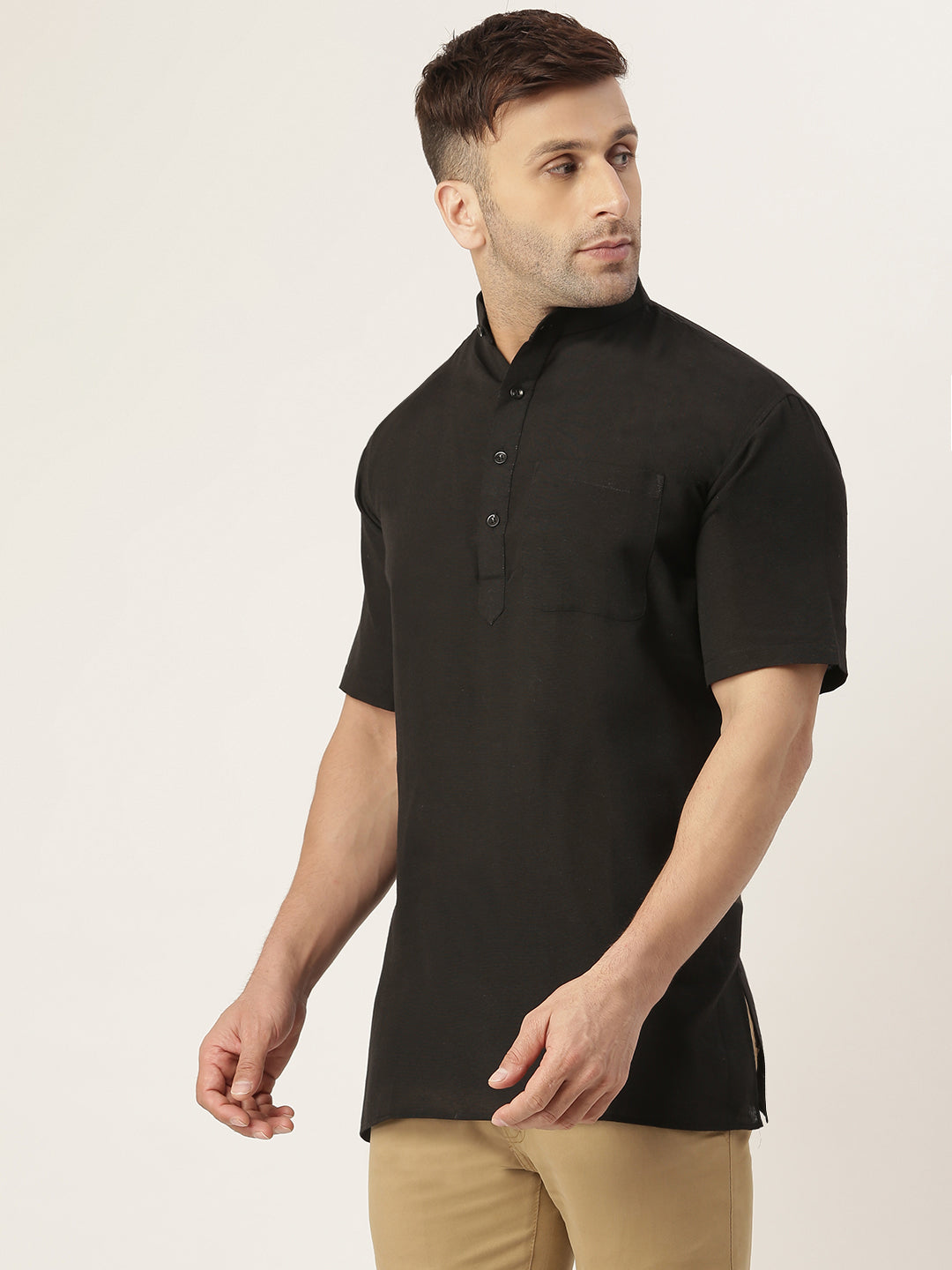RIAG Men's Black Cotton Short Ethnic Kurta | Grocsy