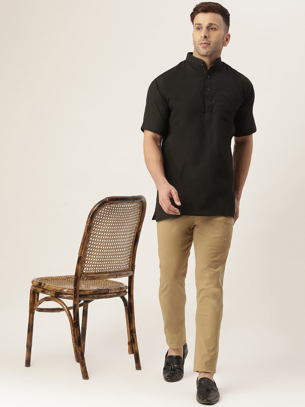 RIAG Men's Black Cotton Short Ethnic Kurta | Grocsy