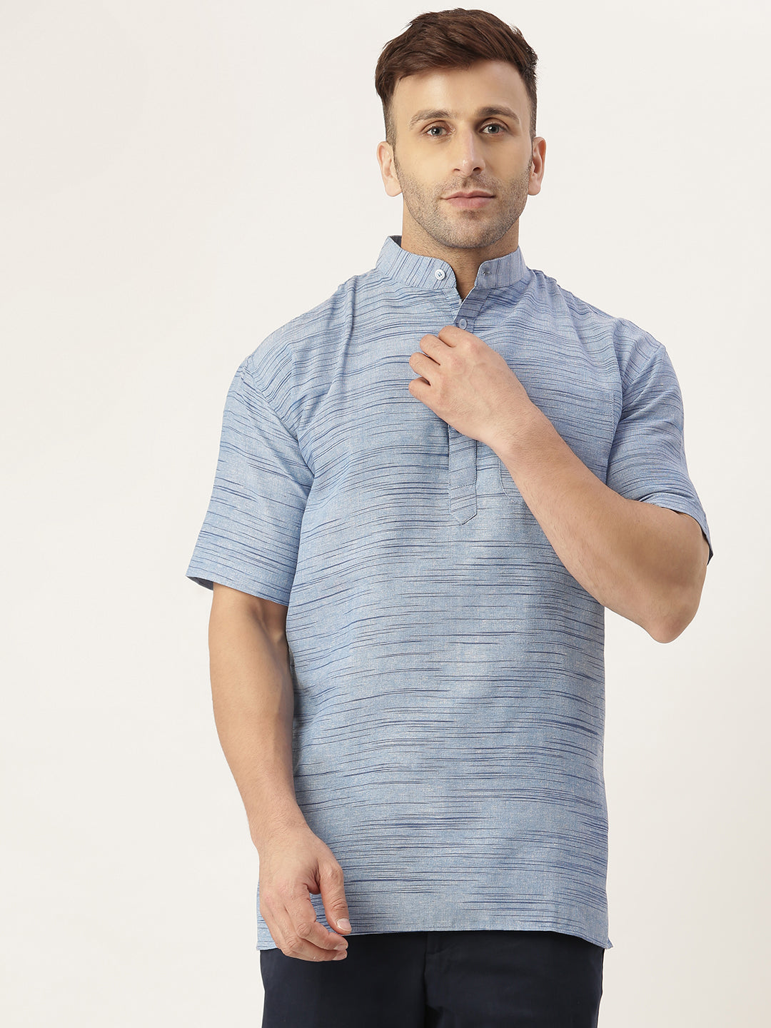 RIAG Men's Blue Cotton Long Ethnic Kurta | Grocsy
