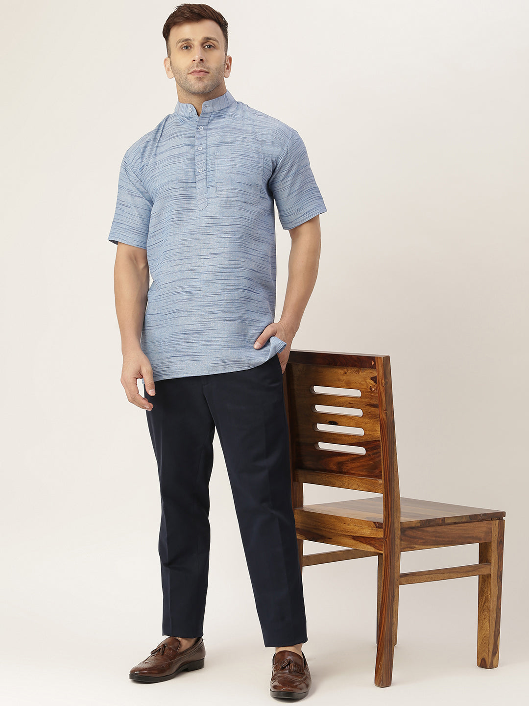 RIAG Men's Blue Cotton Long Ethnic Kurta | Grocsy